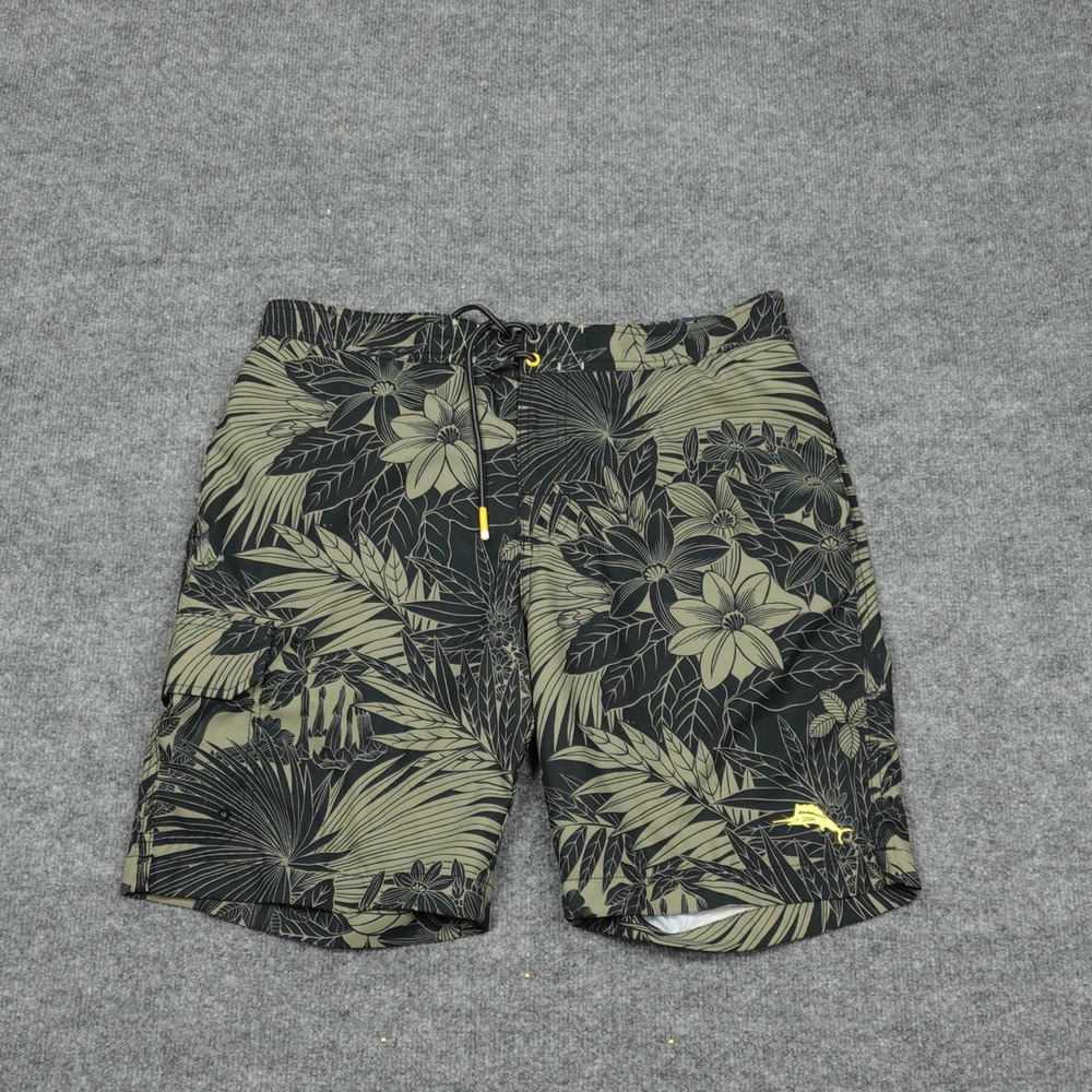 Tommy Bahama Board Shorts Mens Large Olive Floral Tropical Print Cargo Swim